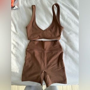 white fox athletic set brown shorts and bra